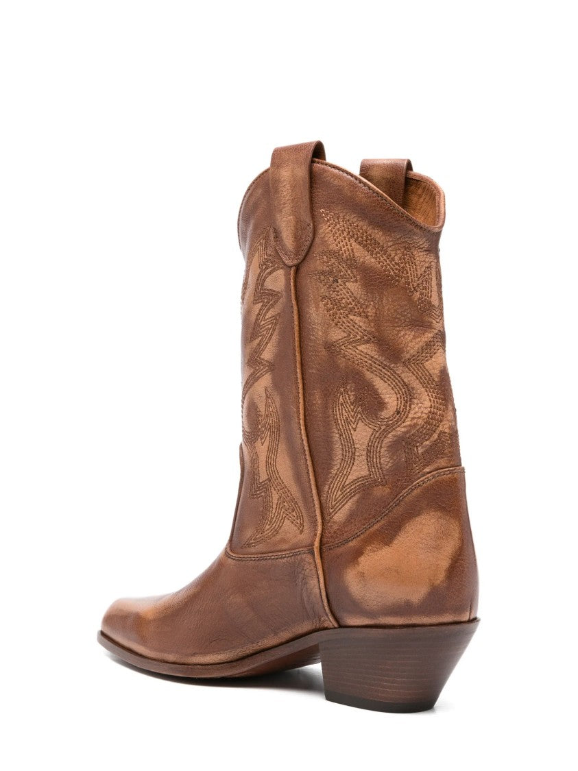 Vic Matié Mid-Calf Distressed Leather Western Boots