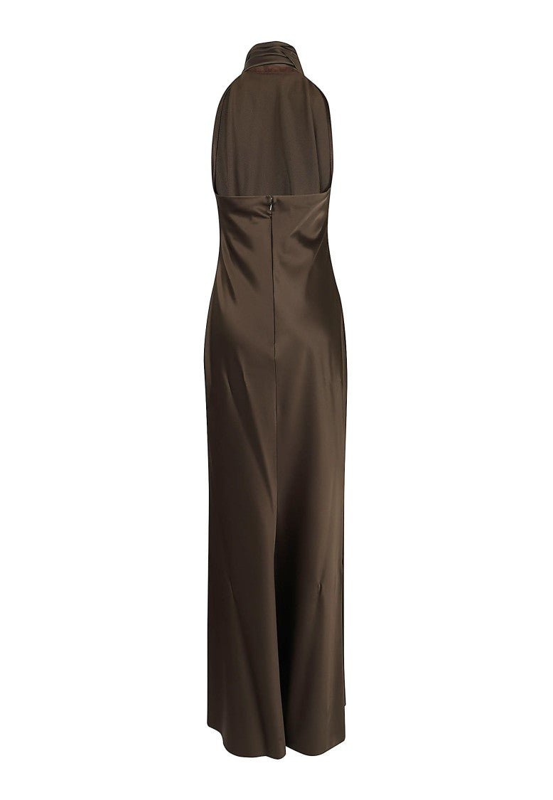 Polo Ralph Lauren Chilton Satin Maxi Dress With Halterneck And Scarf-Tie Detail