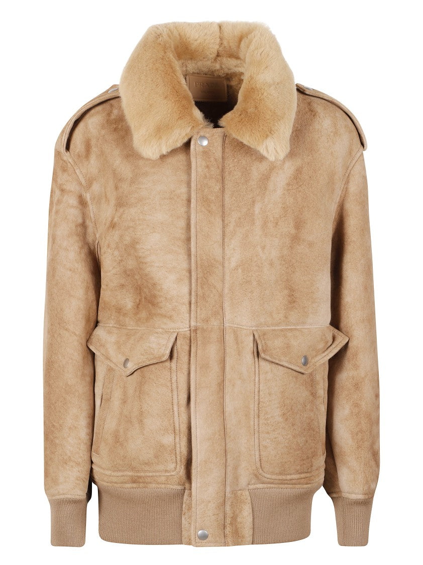 Prada Short Brown Coat With Plush Collar