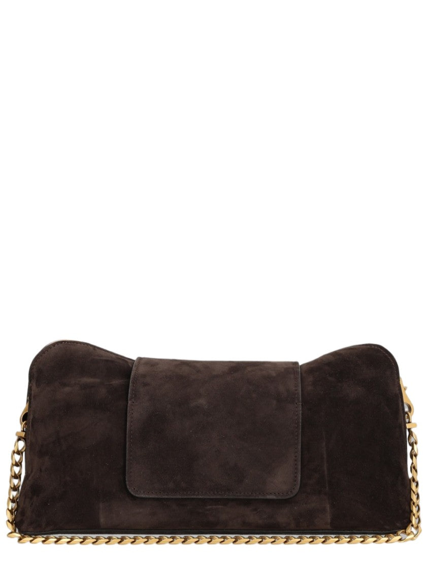 Versace Black Gold Chain Suede Leather Clutch
