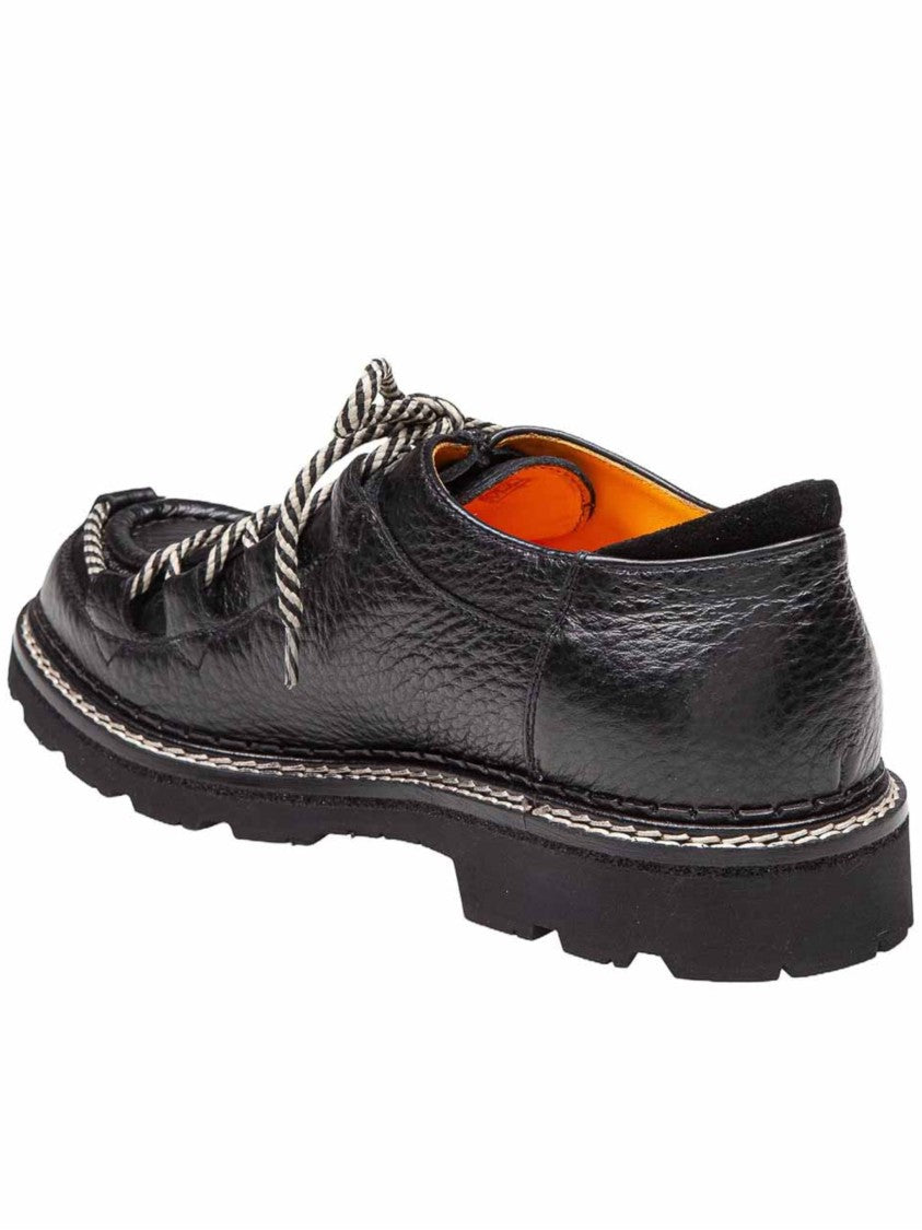 Doucal's Black Textured Leather Lace-Up Shoes