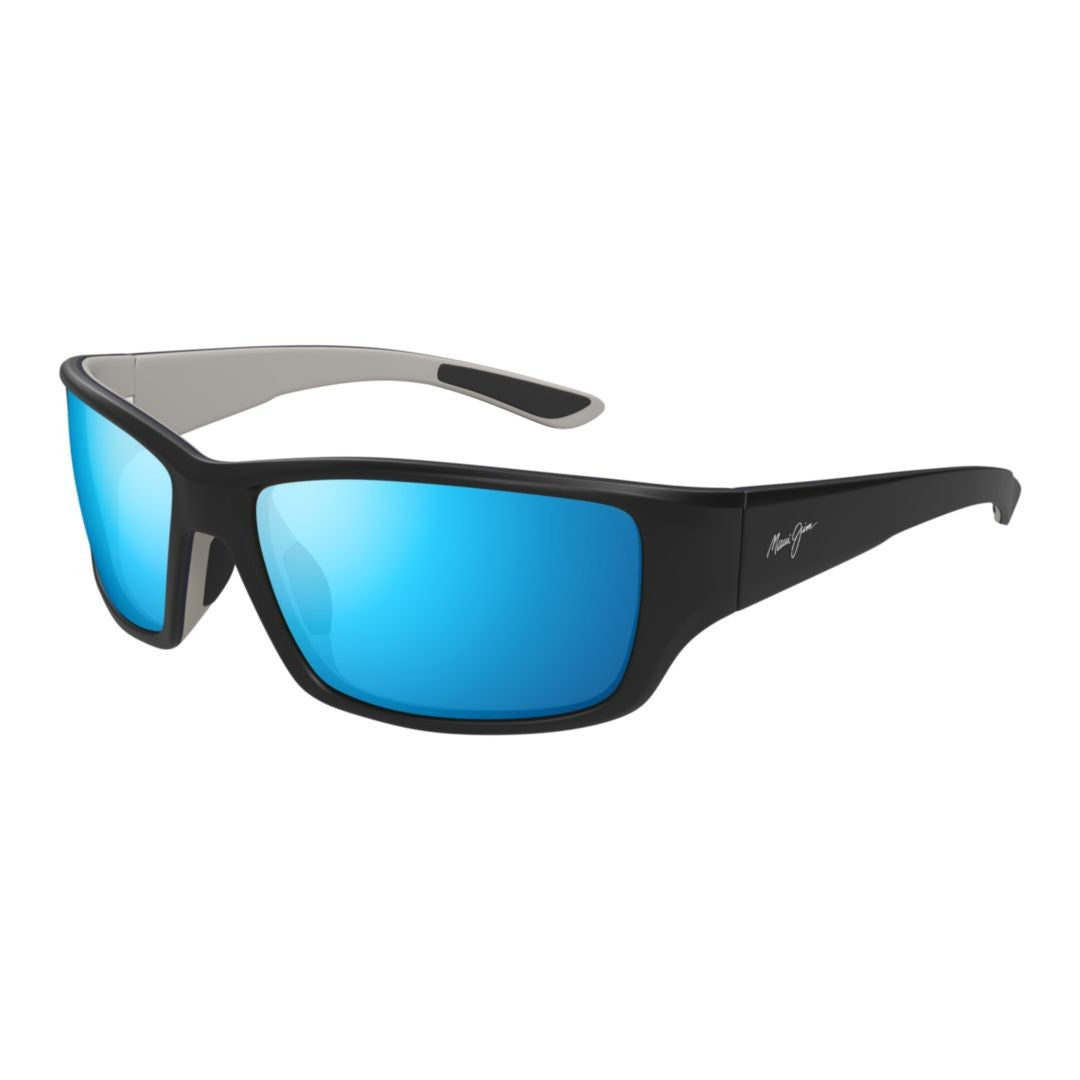 Maui Jim Local Kine Matte Black Rectangular Sunglasses With Blue Mirrored Lenses