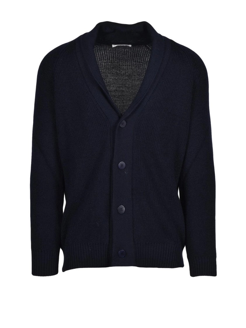 Cashmere Company P. Button-Front Navy Blue Cardigan With Raglan Sleeves