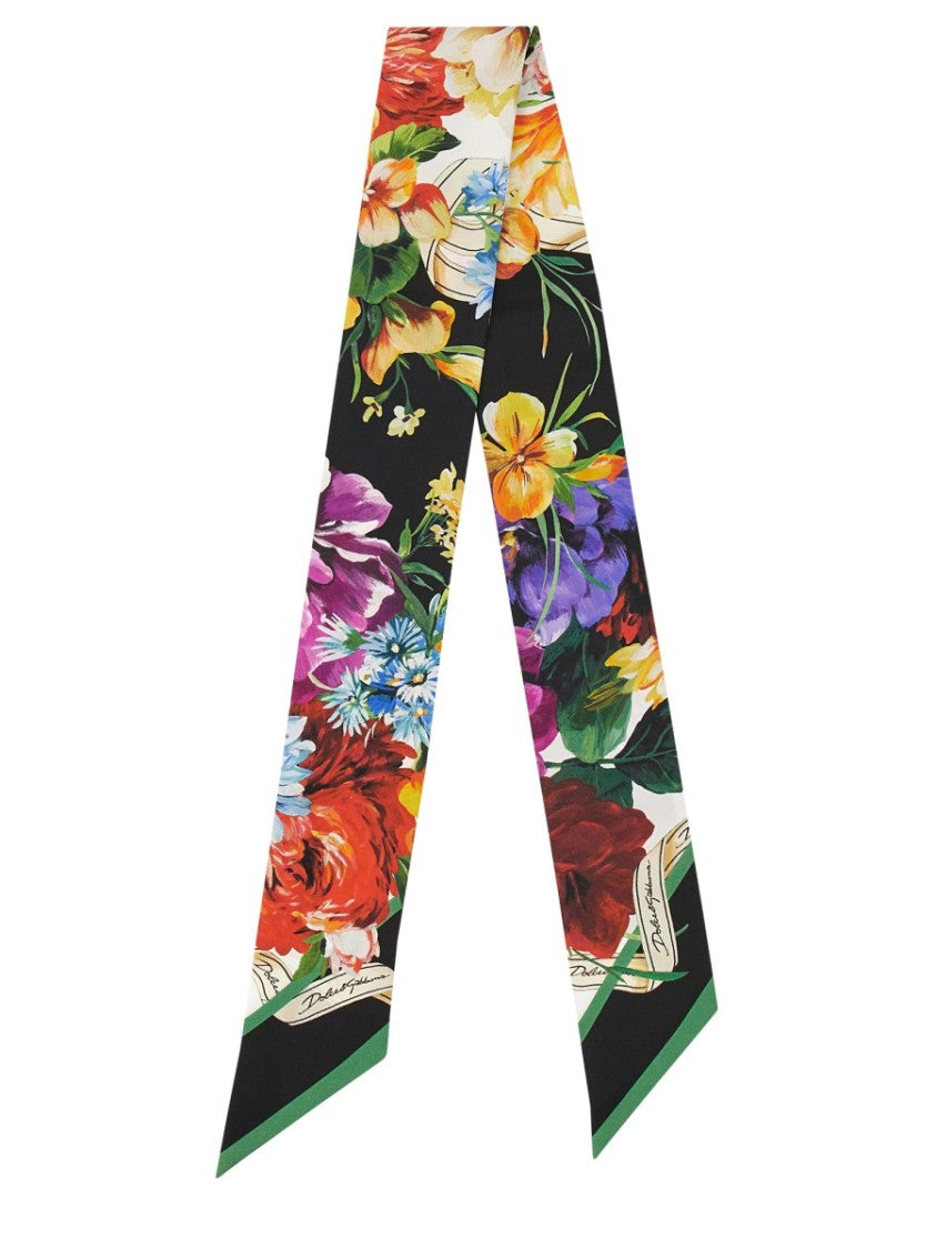 Dolce & Gabbana Vibrant Floral Black Backdrop Bandeau Scarf