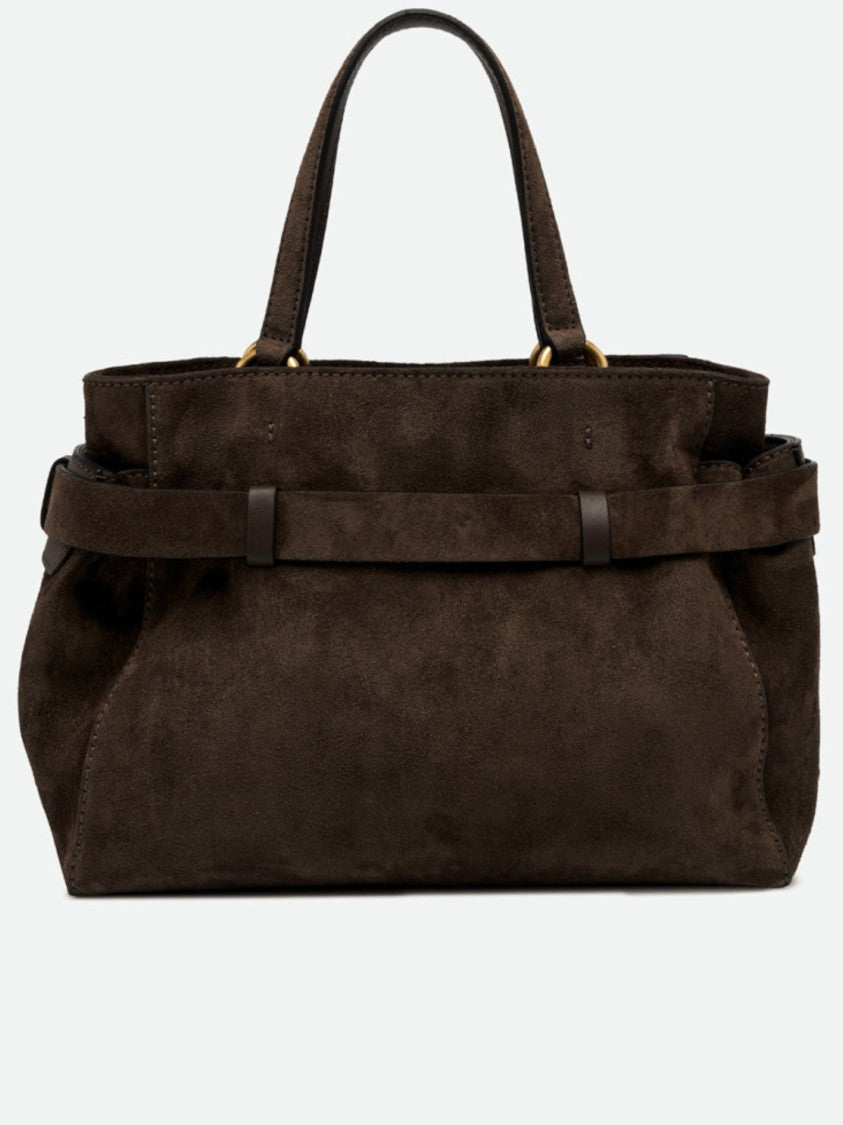 Gianni Chiarini Structured Dark Brown Suede Handbag With Gold-Tone Accents