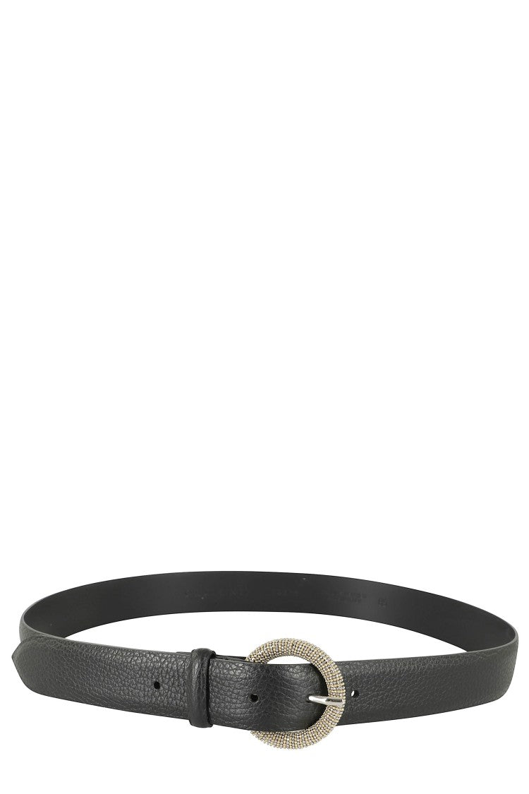 Orciani Black Soft Gold-Silver Rhinestone Leather Belt