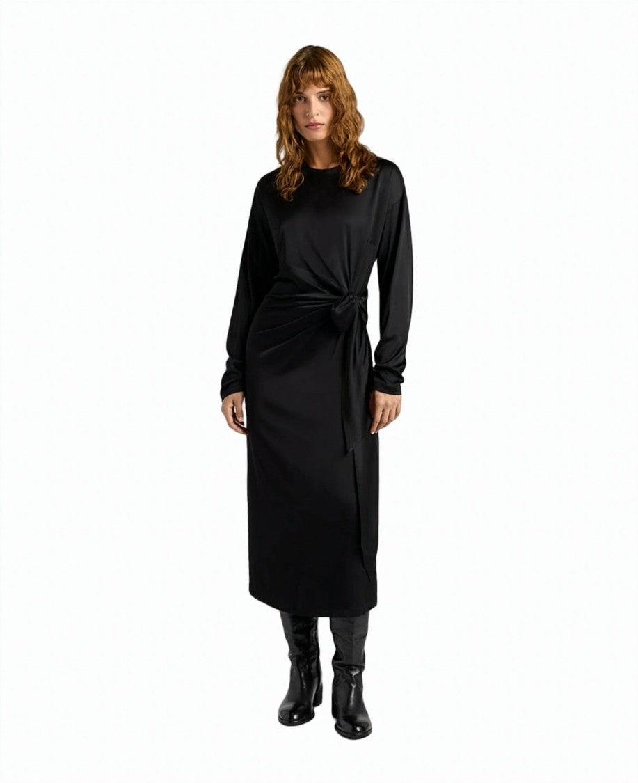 Momonì Draped Viscose Satin Glove-Sleeve Midi Dress