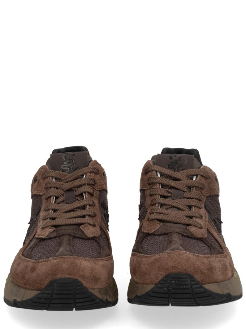 Premiata Textured Brown Sneakers With Calf Leather And Mesh Detail