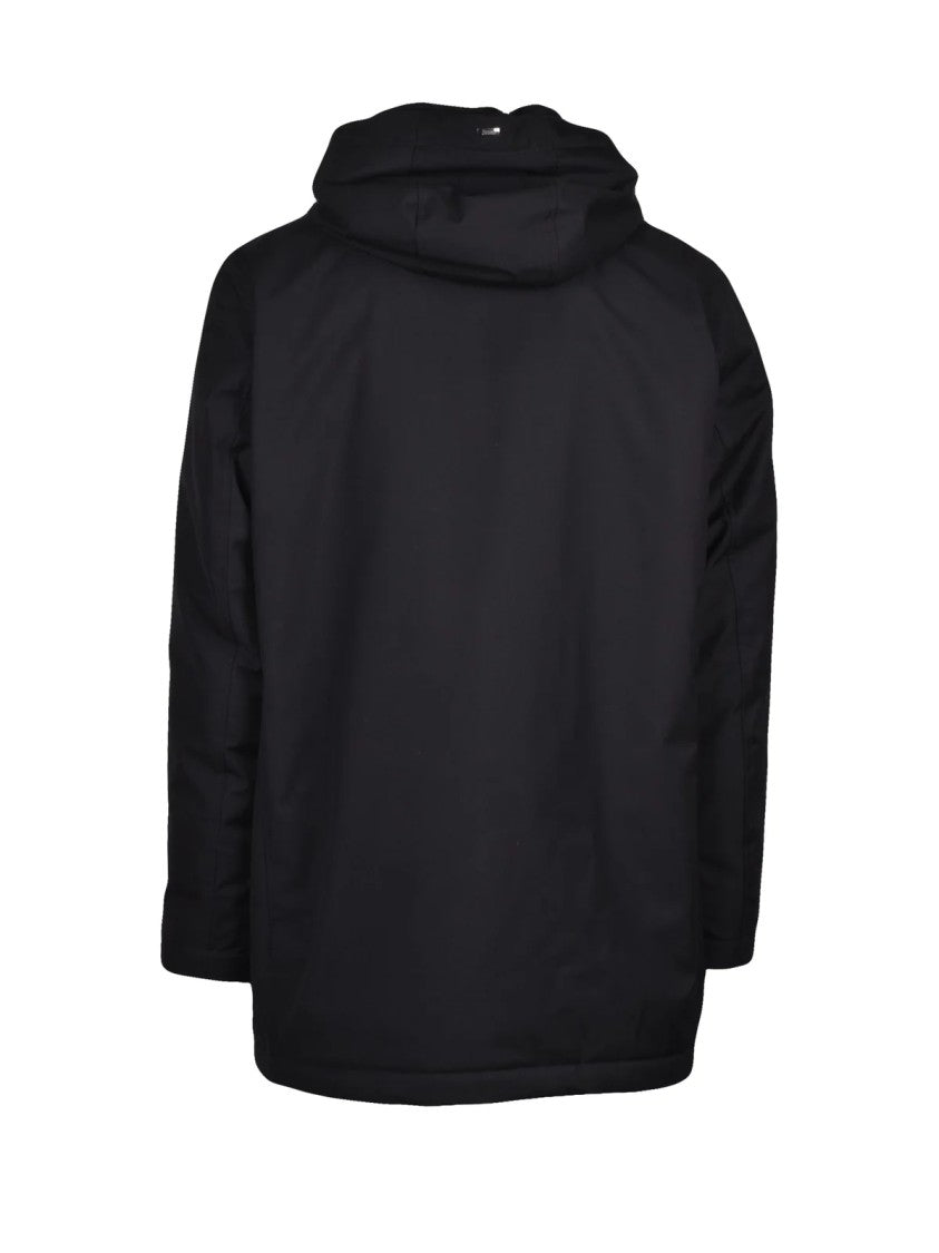 Herno Down-Filled Black Jacket With Removable Hood And Practical Closure