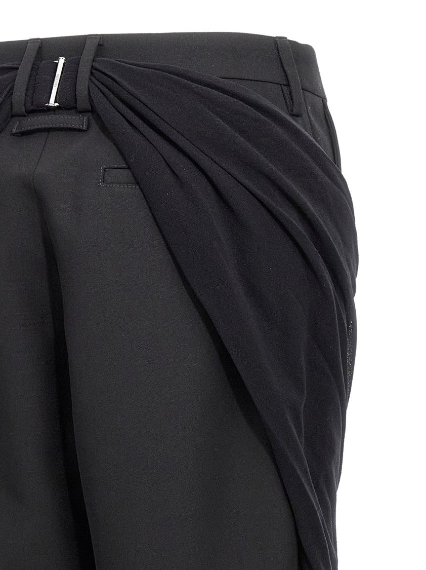 Jean Paul Gaultier Black Wool Trousers With Tulle Draping Detail