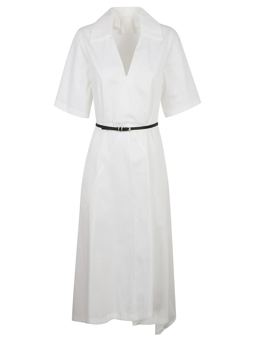 Givenchy V-Neck White Dress With Belted Waist