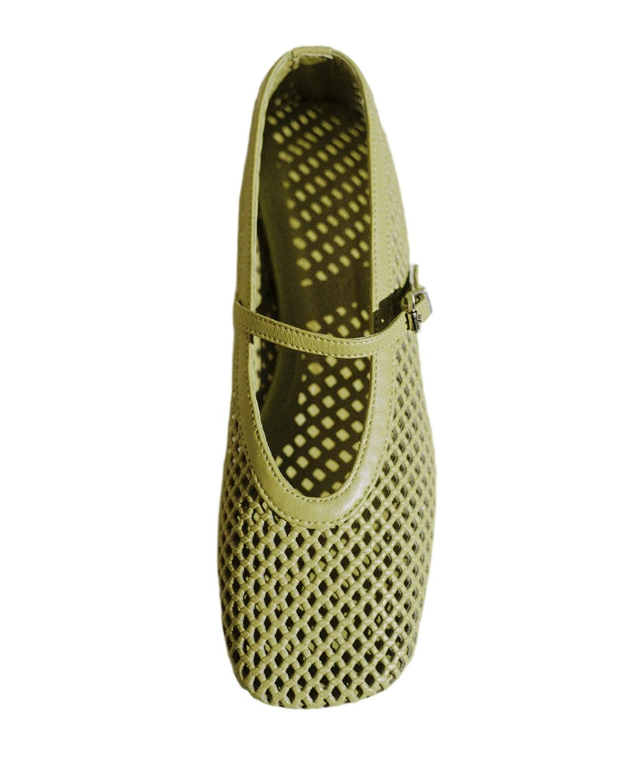 Poeve Perforated Nappa Leather Buckle Strap Ballerina Flats