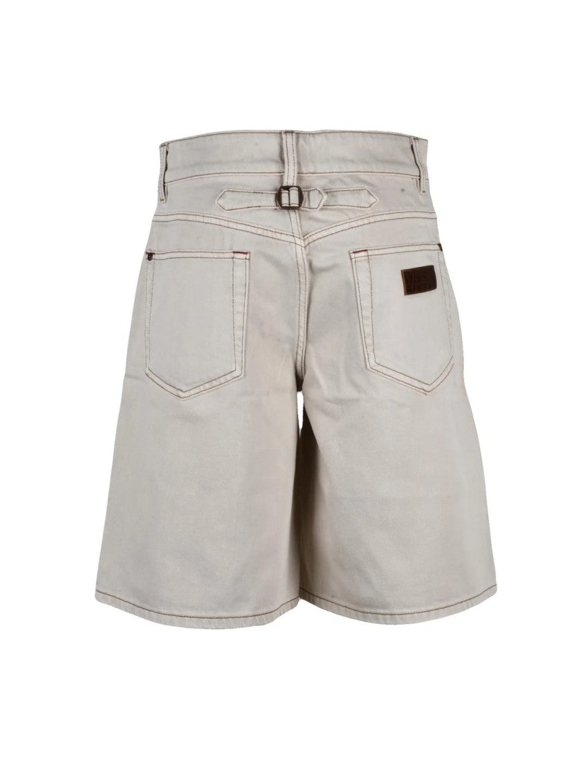 Miss Sixty Beige Denim Bermuda Shorts With Zip Closure