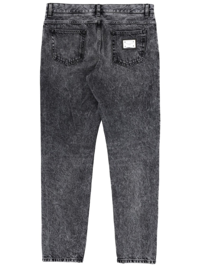 Dolce & Gabbana Washed Black Tapered Cotton Jeans