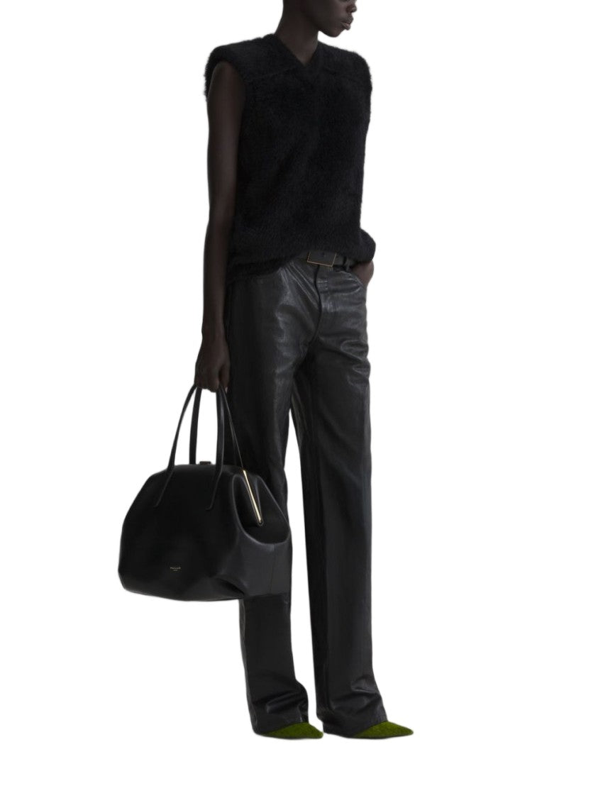 Mugler Black Plush Textured Padded Top