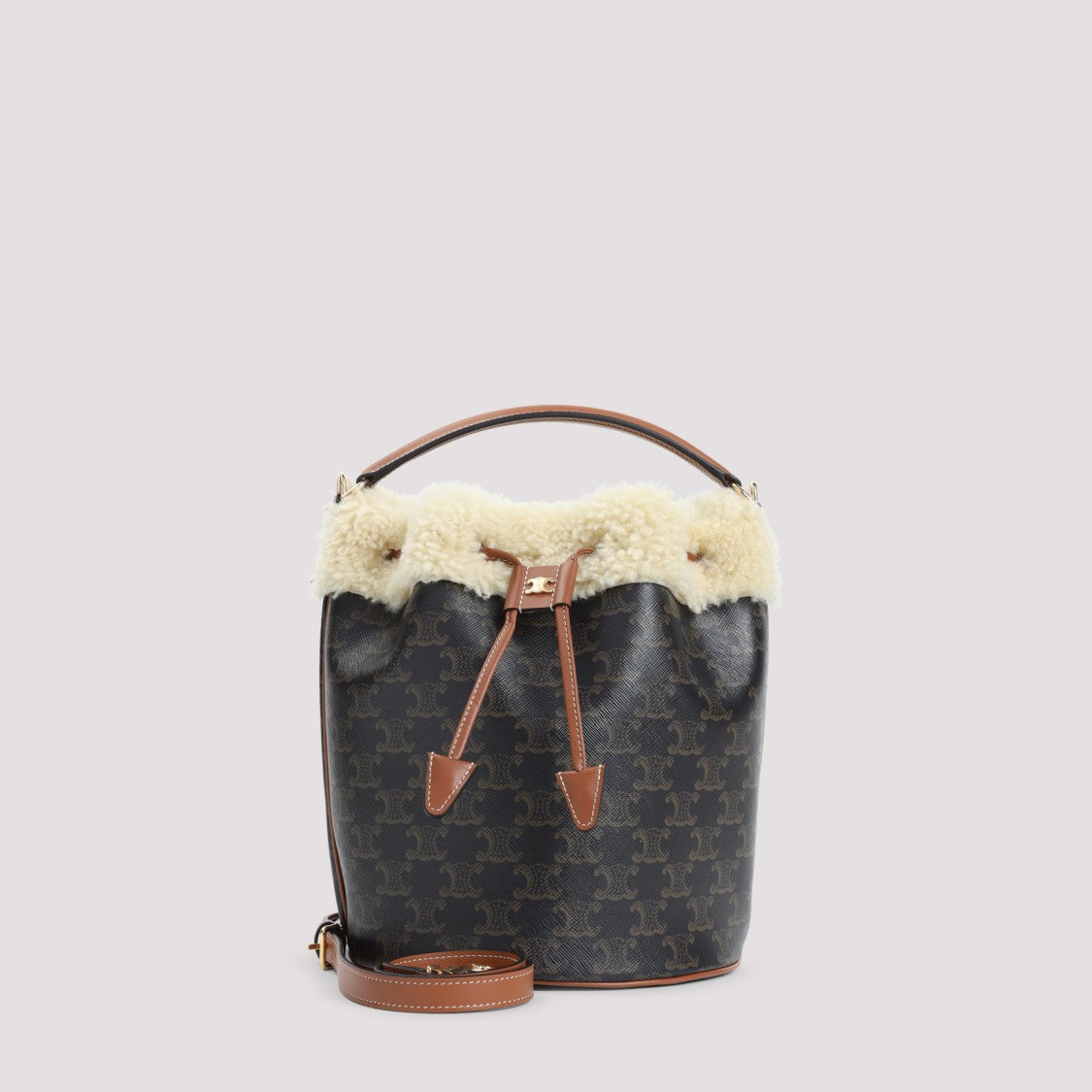 Celine Tan Brown Cotton Clara Bucket Bag