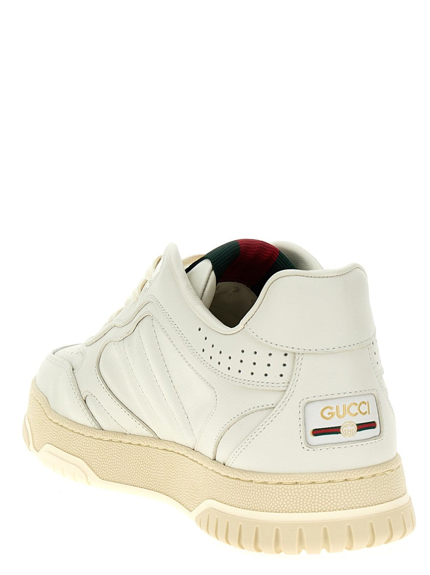 Gucci Low-Top Leather Sneakers With Web Ribbon Detail