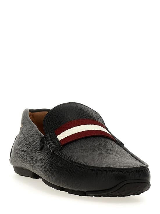Bally Textured Leather Fabric Strap Loafers