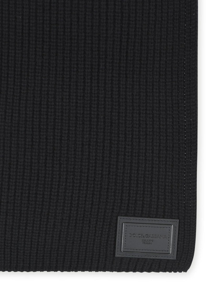 Dolce & Gabbana Black Dg Patch Embossed Leather Cashmere Scarf