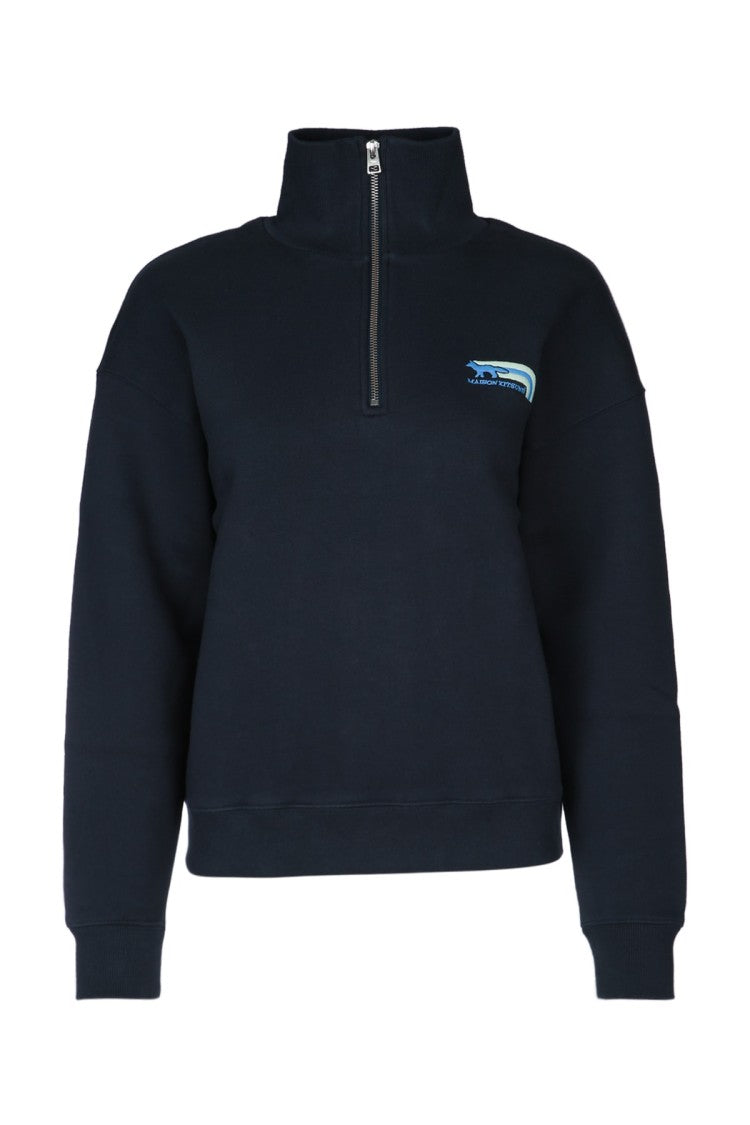 Maison Kitsuné High-Collar Half-Zip Pullover With Subtle Logo Detail