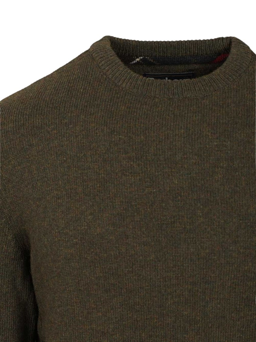 Barbour Checked-Panel Crewneck Jumper In Deep Olive Green