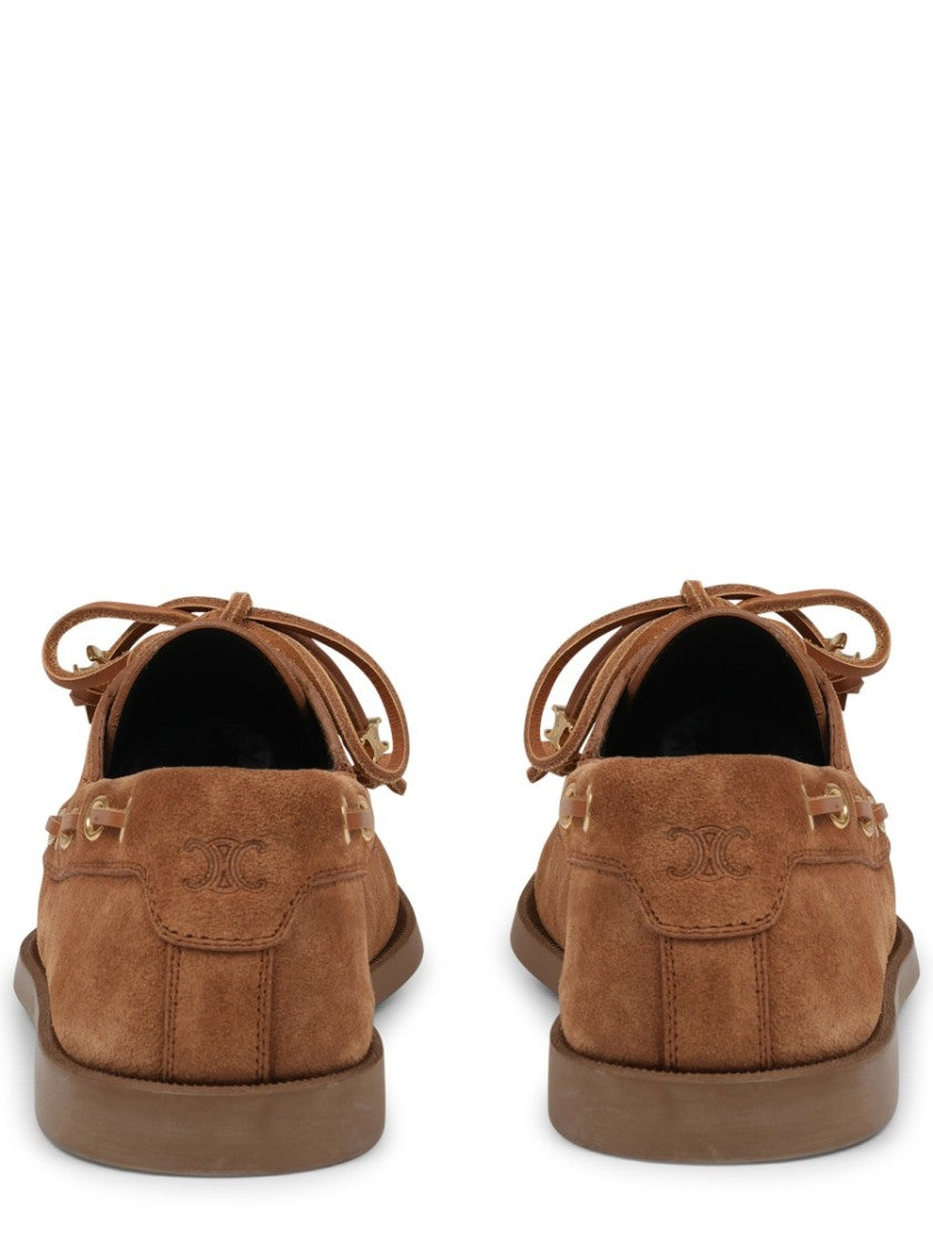 Celine Brown Calf Leather Moccasin Shoes With Decorative Lace