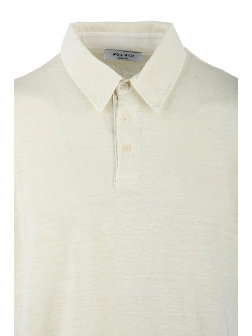 Wool & Co Cream Linen-Blend Stretch Polo Shirt
