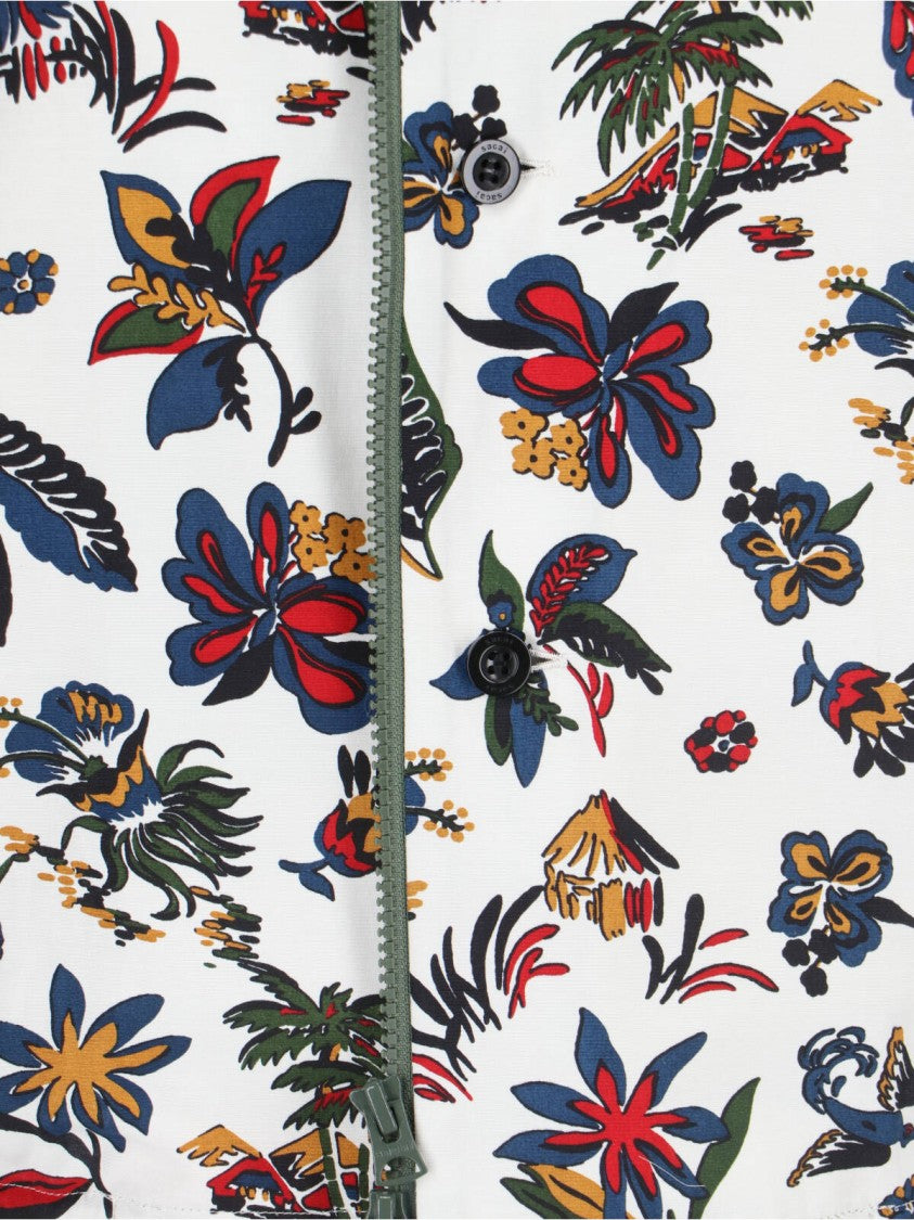 Sacai Short-Sleeved Shirt With Classic Collar And Tropical Motif