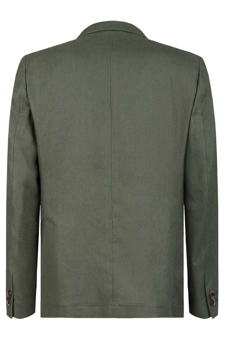 Gazzarrini X Michele Franzese Double-Breasted Forest Green Linen Blazer
