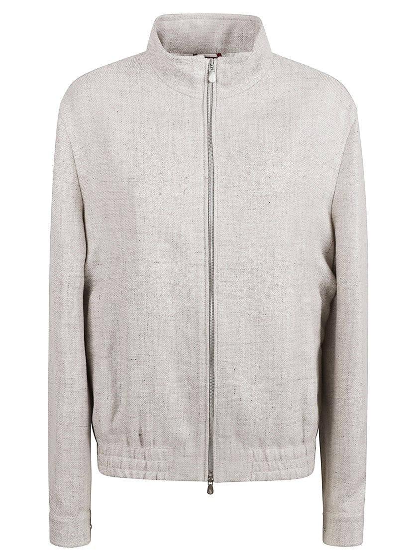 Brunello Cucinelli Textured High-Collar Coat With Zip Closure