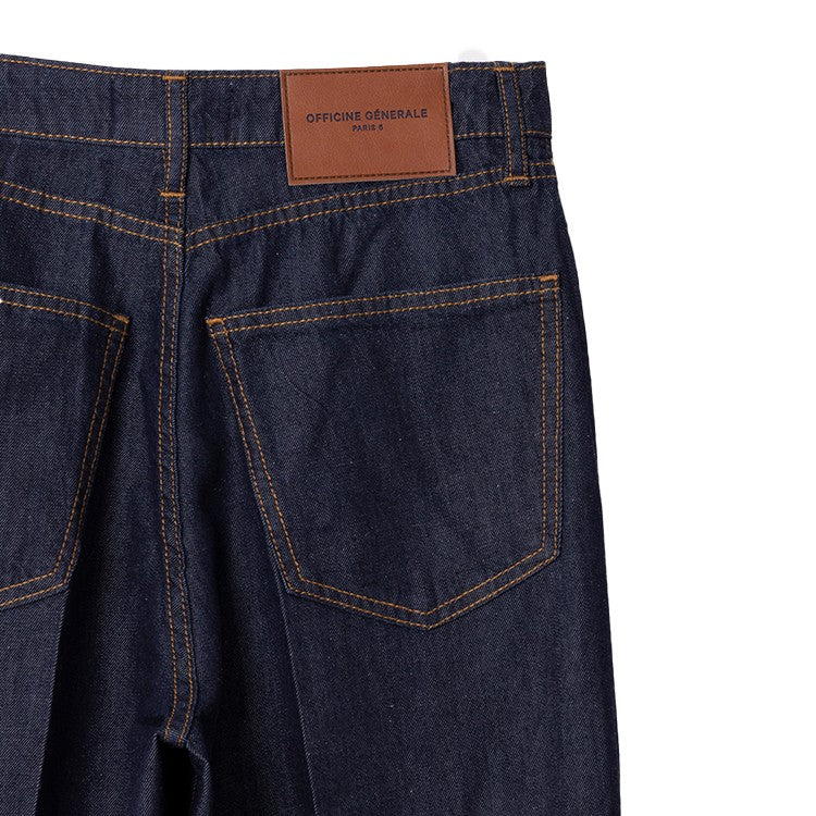 Officine Generale Dark Indigo Mid Waisted Wide Leg Jeans