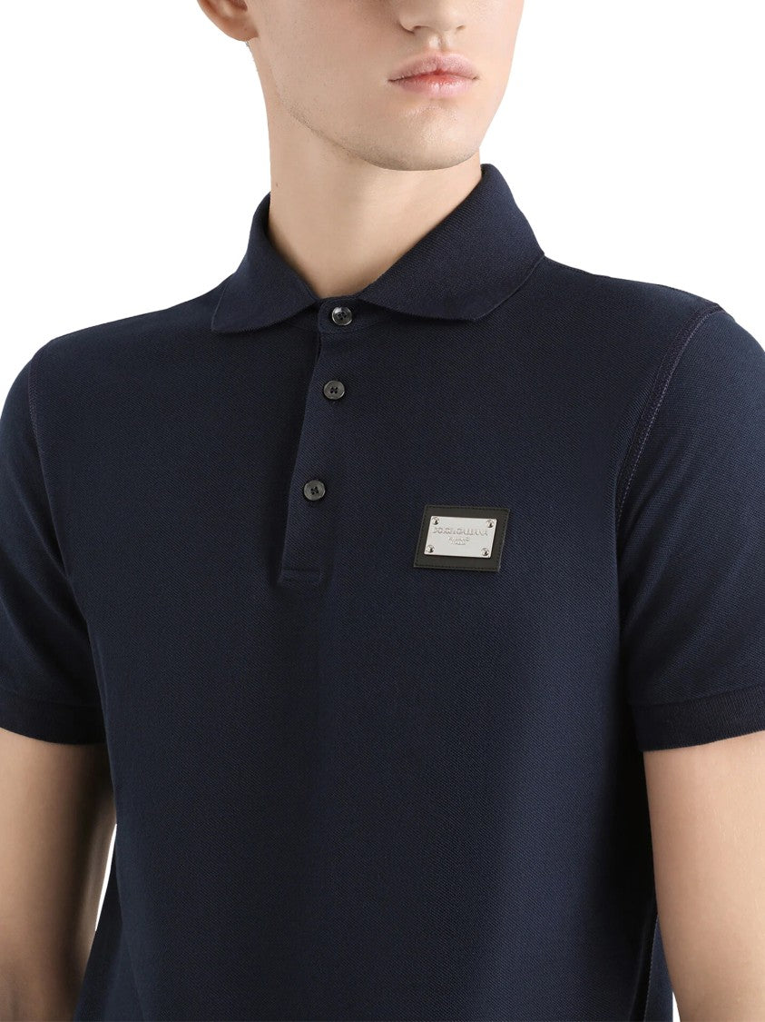 Dolce & Gabbana Solid Dark Navy Polo Shirt