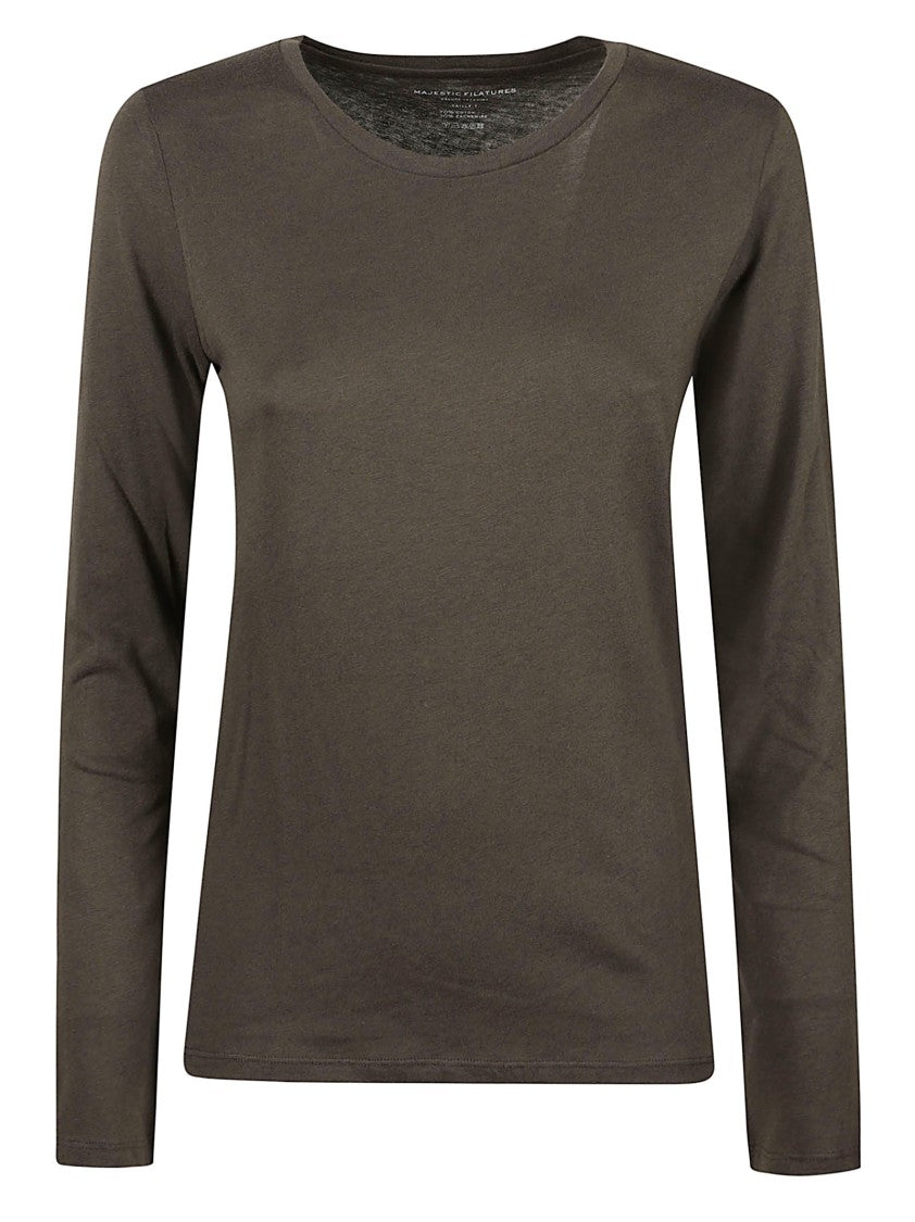 Majestic Filatures Fitted Long-Sleeved Top With Round Neckline