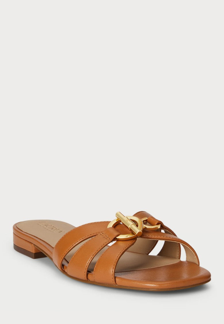 Lauren Ralph Lauren Brown Blaike Slide Leather Sandals