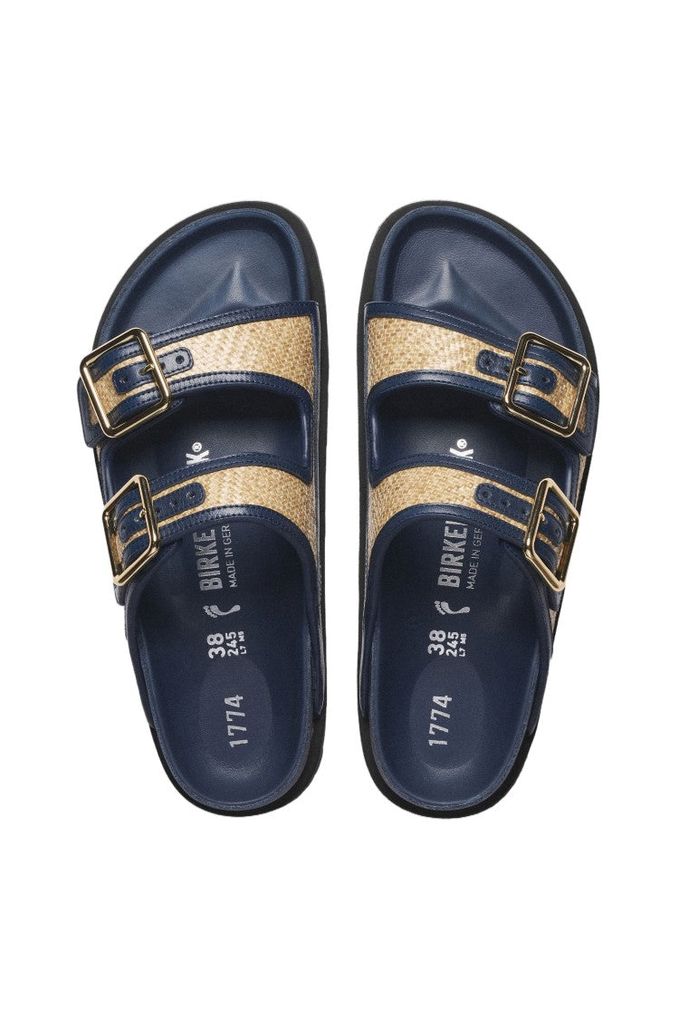 Birkenstock Natural Raffia Arizona Gold-Tone Sandals
