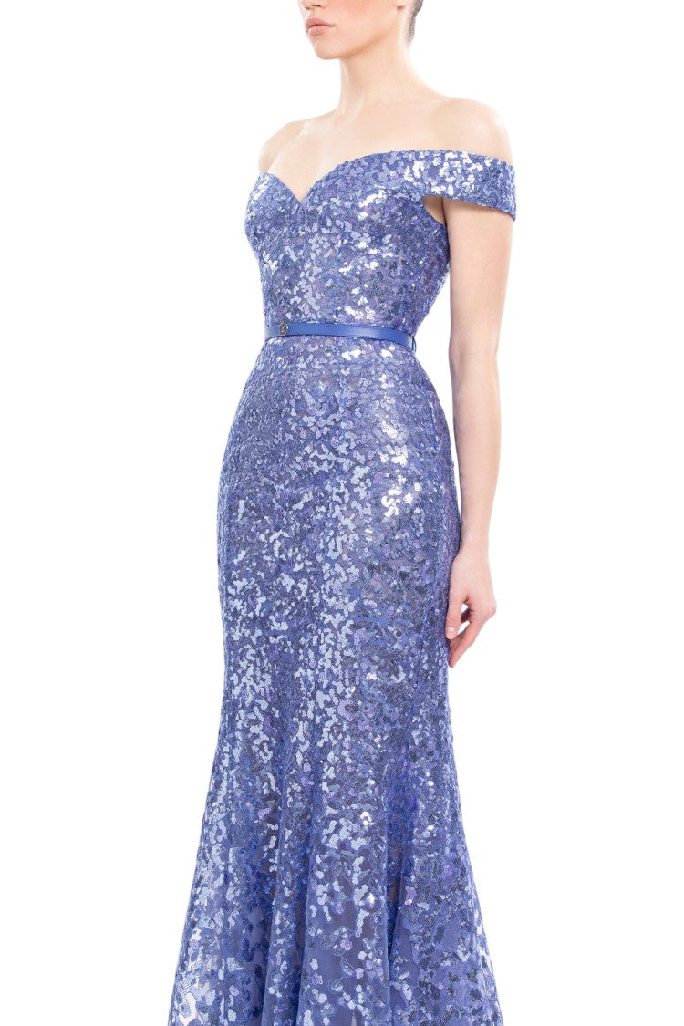 Saiid Kobeisy Off-Shoulder Sequin Embroidered Long Dress