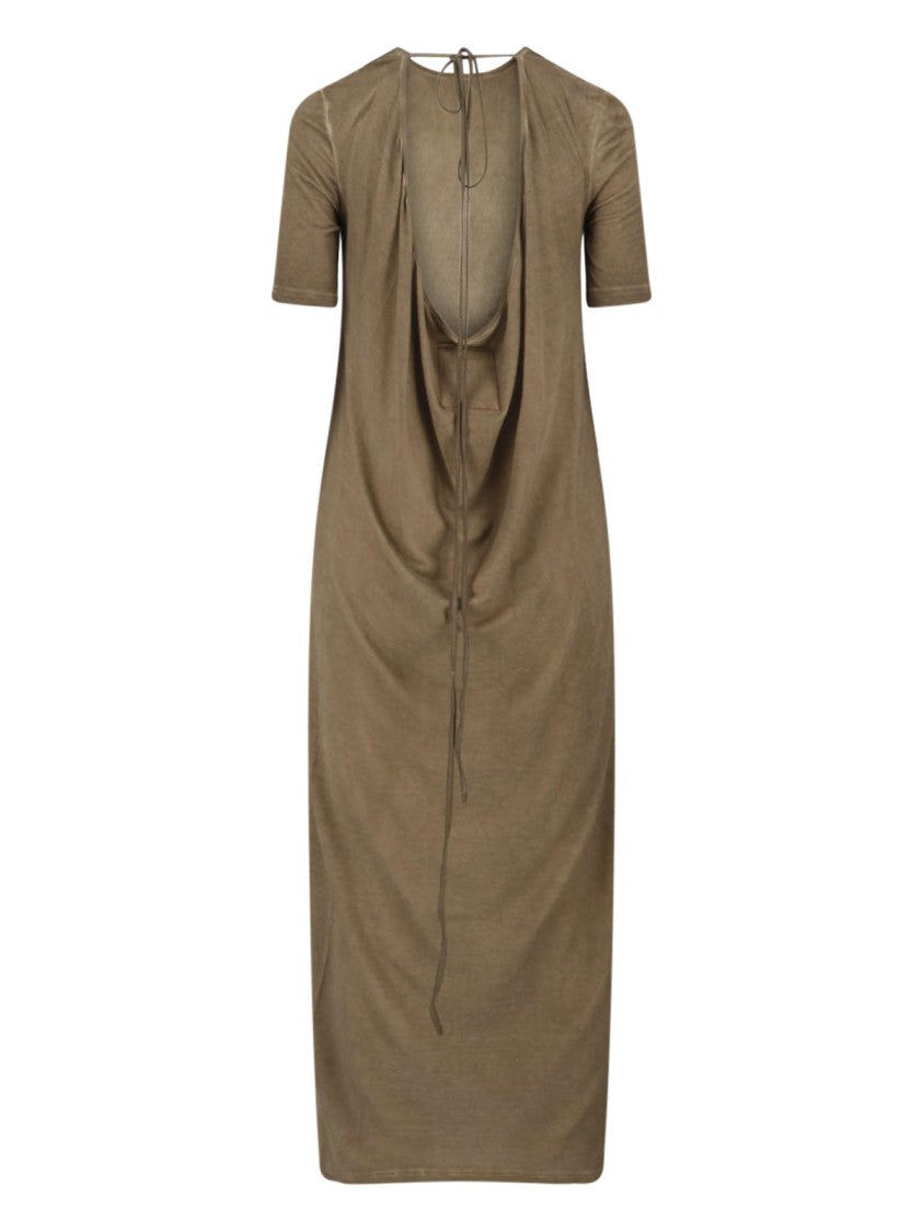 Uma Wang Brown Worn-Wash Fabric Maxi Dress