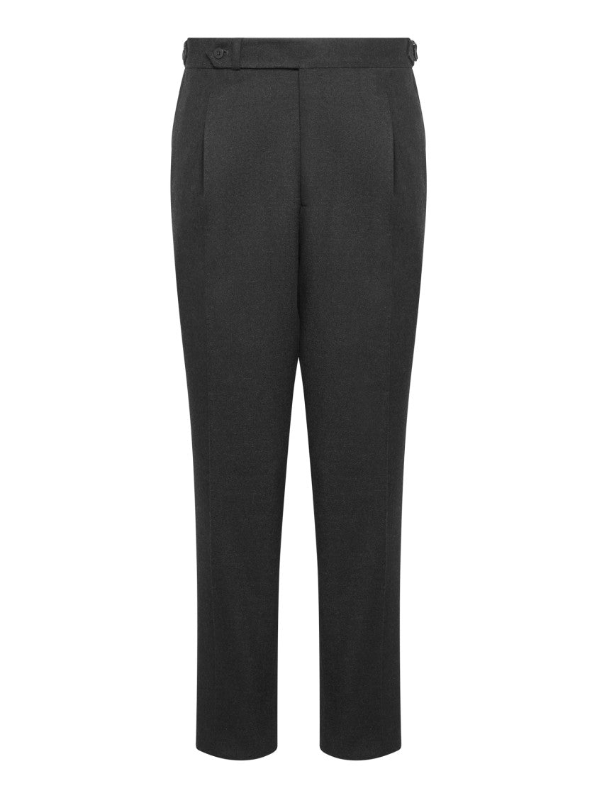 Franzese Collection Tailored Black Trousers In Royal Flannel Super 130S Wool