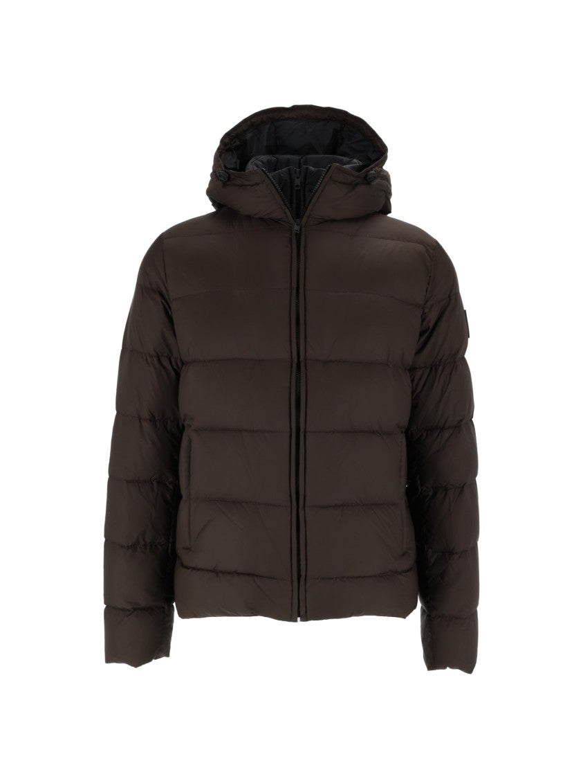 Fay Blue Hooded Horizontal Quilted Down Jacket