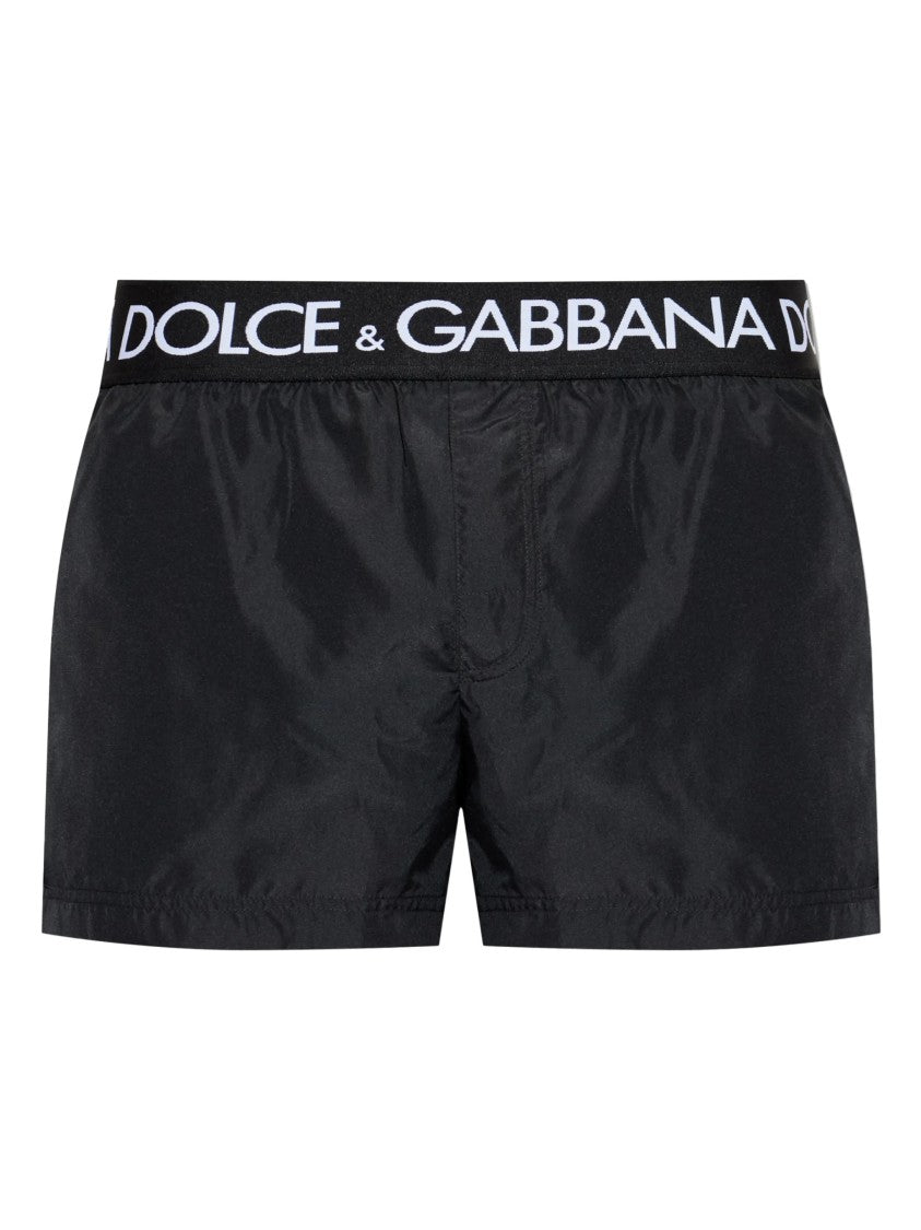 Dolce & Gabbana Black Fitted Logo Waistband Polyester Shorts