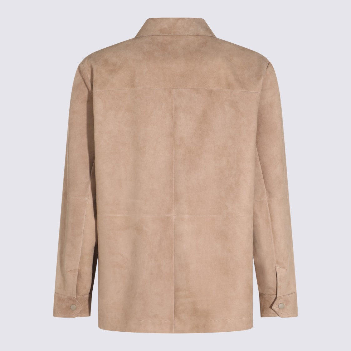 Canali Smooth Suede-Like Beige Jacket With Classic Collar And Concealed Button Placket