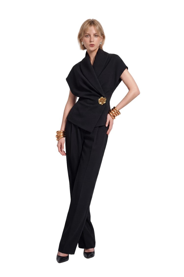 Saiid Kobeisy Smooth Gabardine Satin Straight Leg Pants With Tailored Fit
