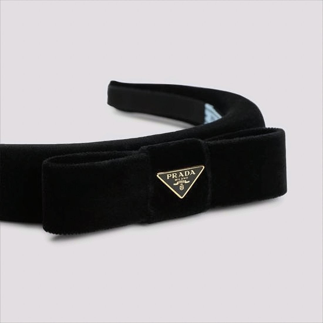 Prada Cotton Black Headband With Elegant Bow Detail