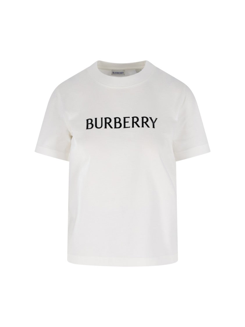 Burberry Logo T-Shirt In White Cotton, Crew Neck