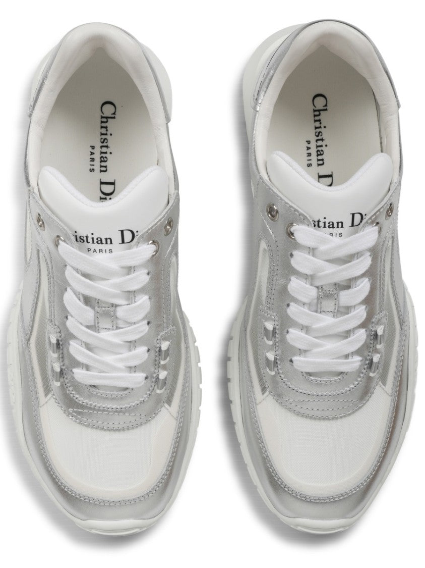Dior Metallic Silver Leather Lace-Up Sneakers