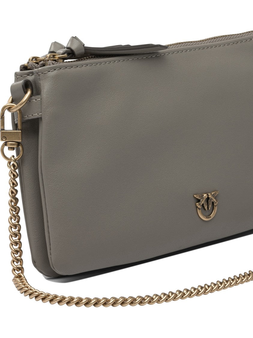 Pinko Rectangular Crossbody Bag In Taupe-Grey Leather
