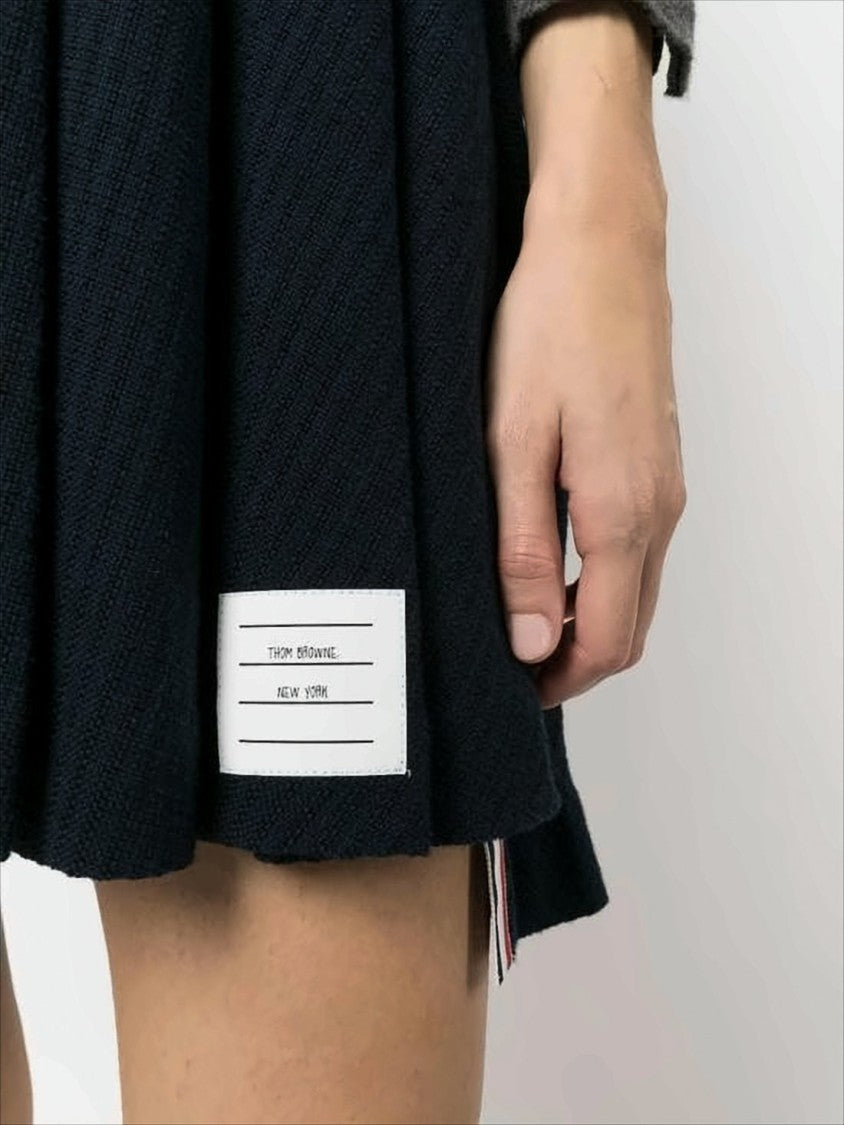 Thom Browne Pleated Mini Skirt With Structured Waistband And Striped Trim