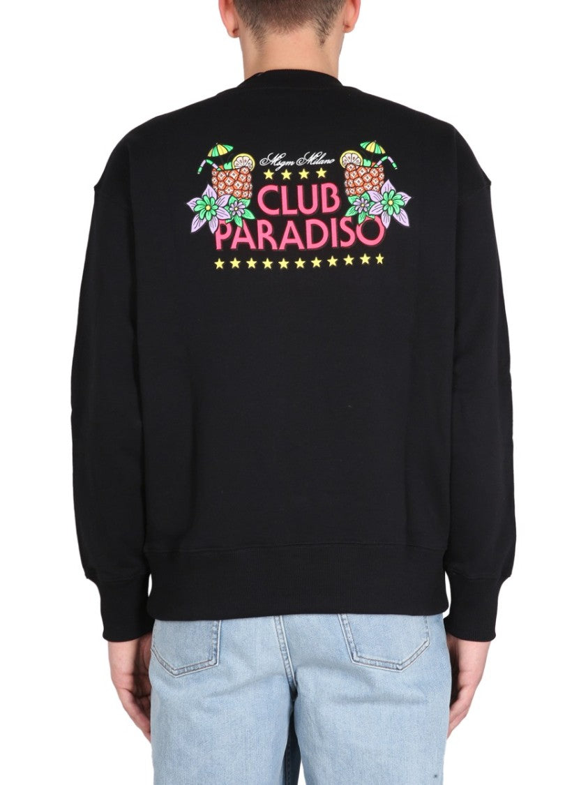 Msgm Black Sweatshirt With Front And Back Logo Print