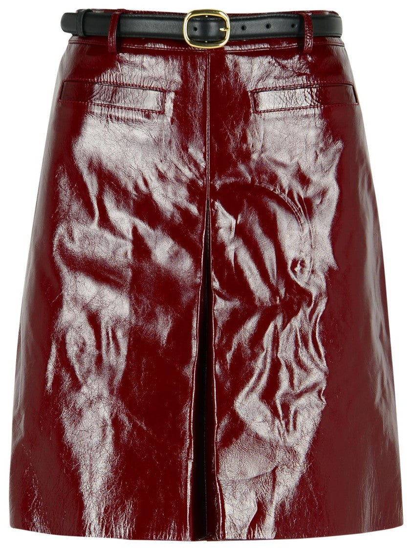 Self-Portrait Burgundy Leather Miniskirt