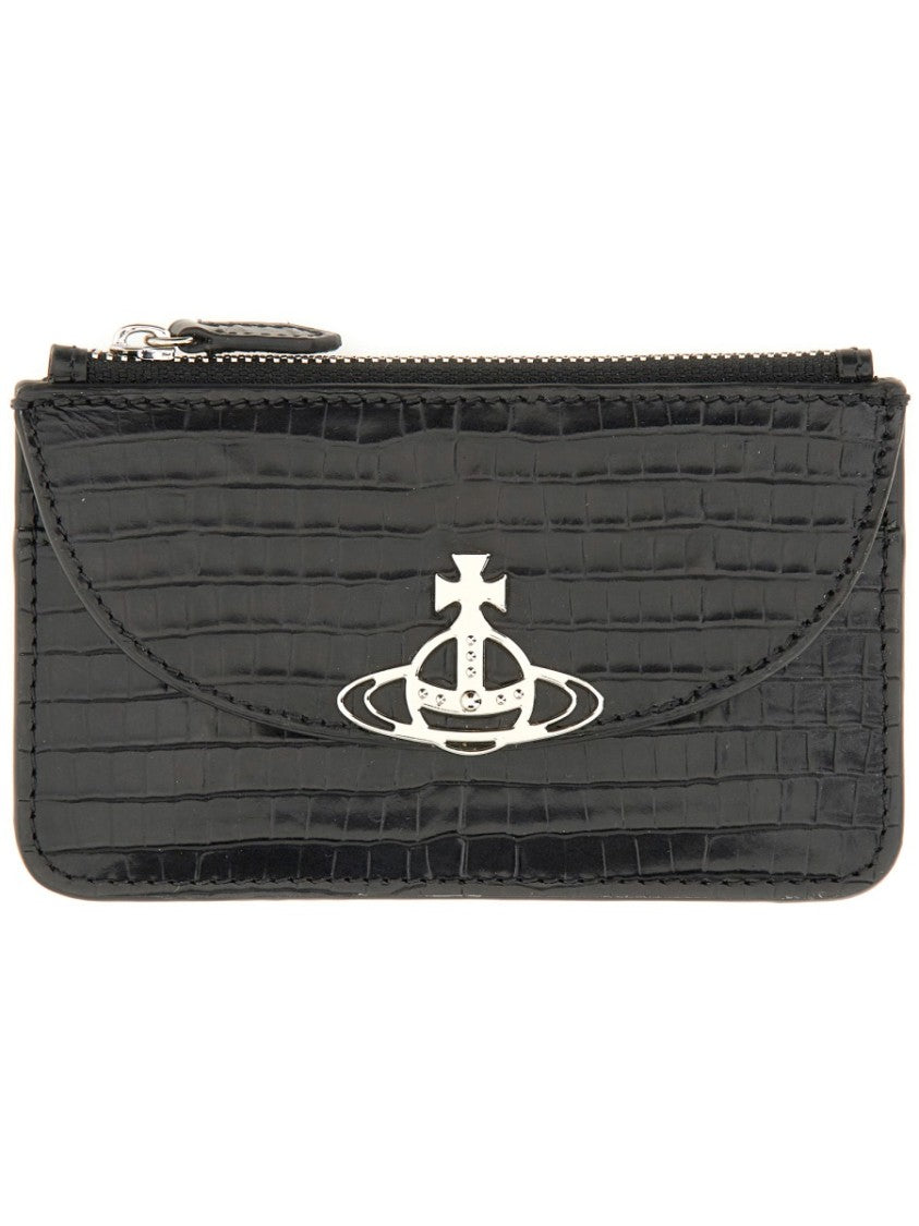 Vivienne Westwood Textured Black Calf Leather Card Holder